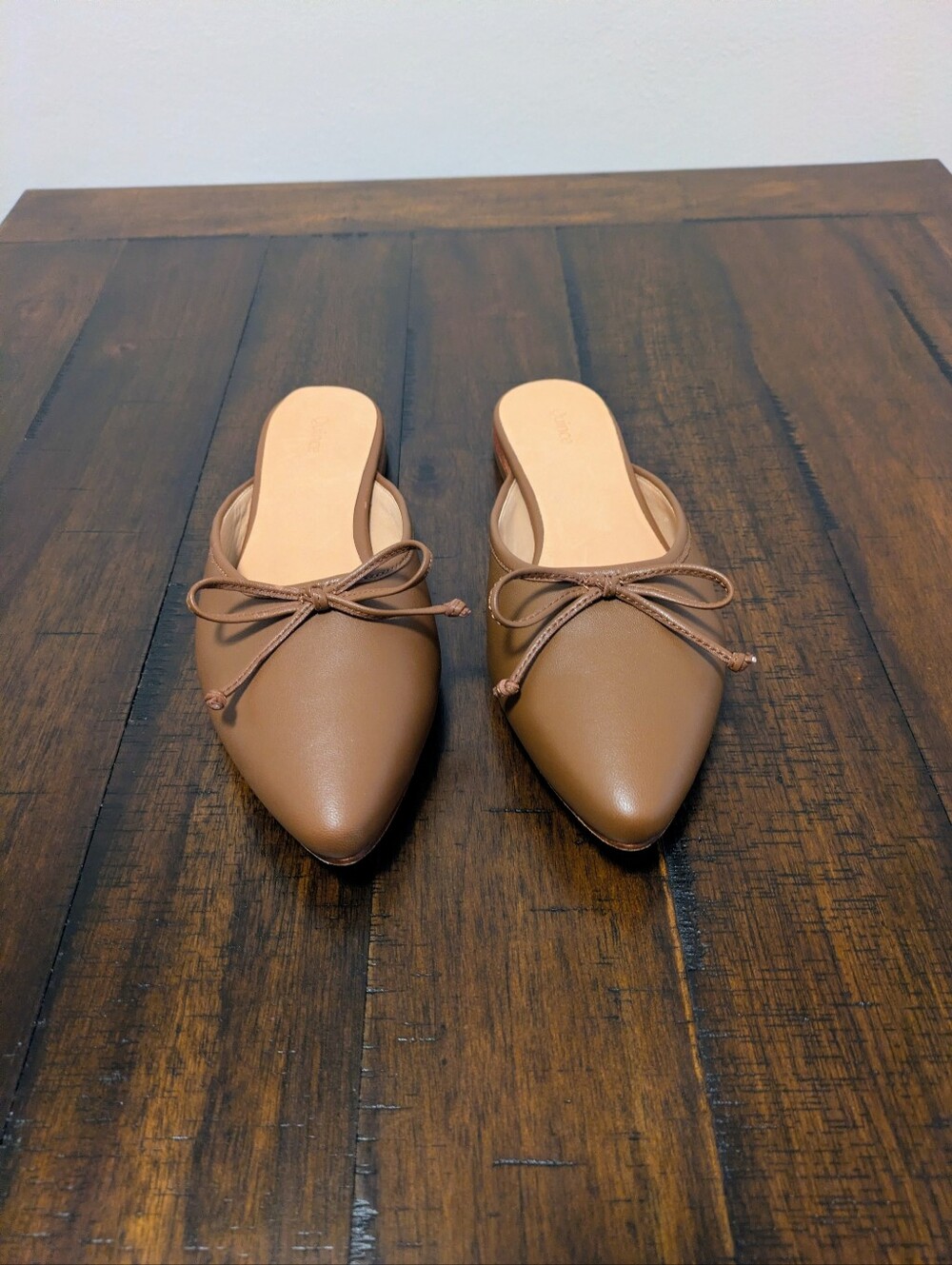 Quince Italian Leather Pointed Mule Flats Cognac size 7